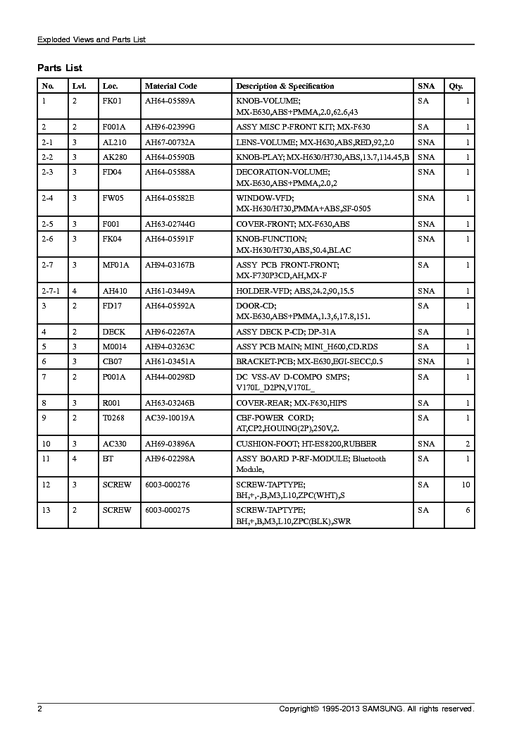 SAMSUNG MX-H630EN PARTS service manual (2nd page)