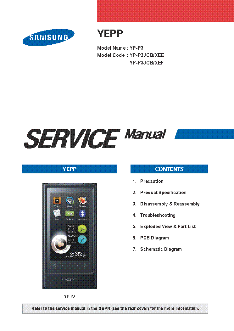 SAMSUNG YP-P3 YP-P3JCB-XEE YP-P3JCB-XEF service manual (1st page)