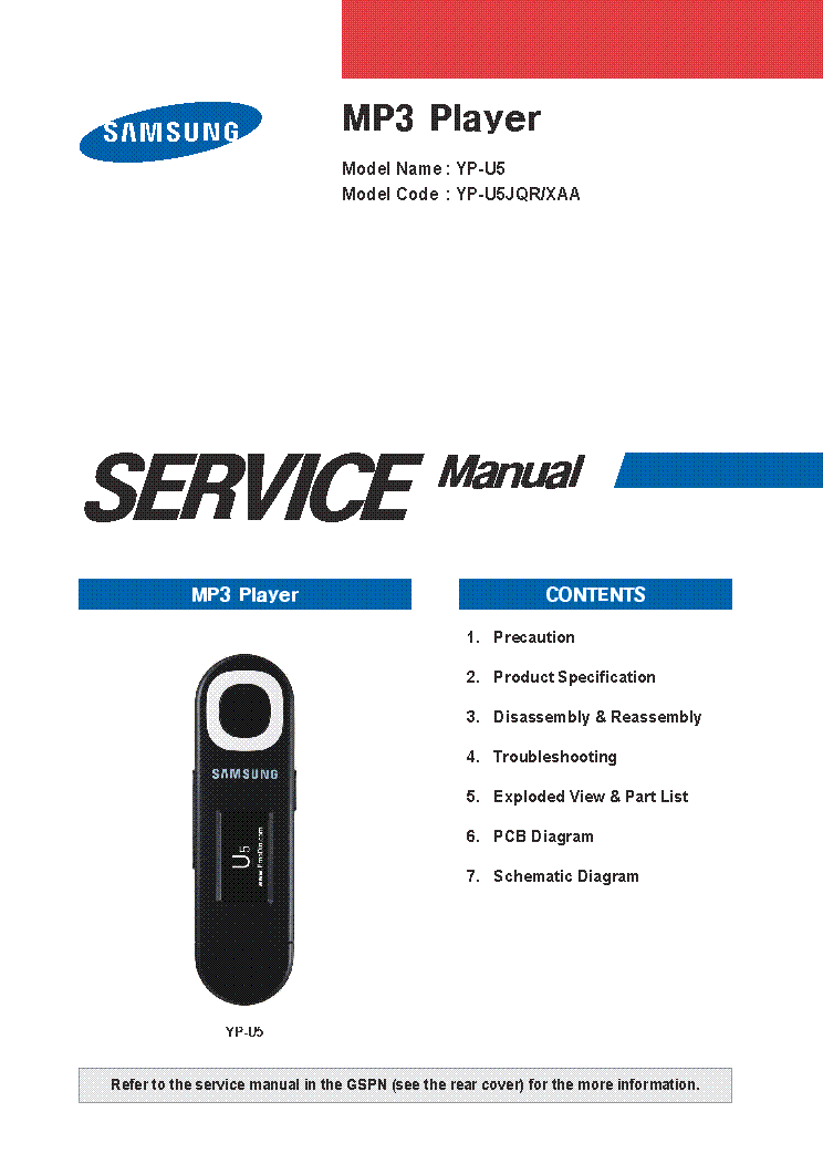 SAMSUNG YP-U5 YP-U5JQR-XAA service manual (1st page)