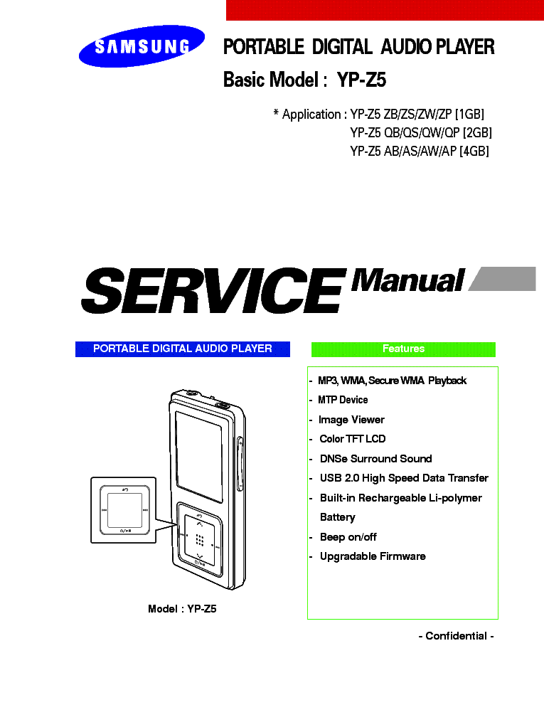 SAMSUNG YP-Z5 service manual (1st page)