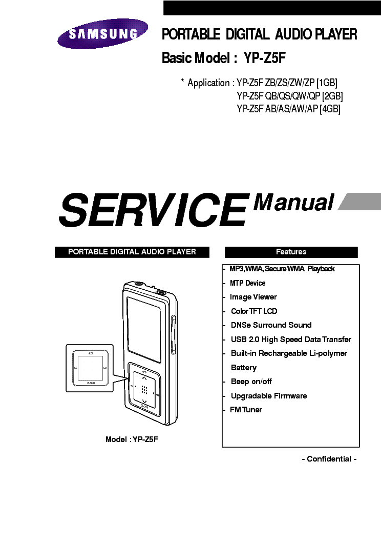 SAMSUNG YP-Z5F PORTABLE DIGITAL AUDIO PLAYER service manual (1st page)