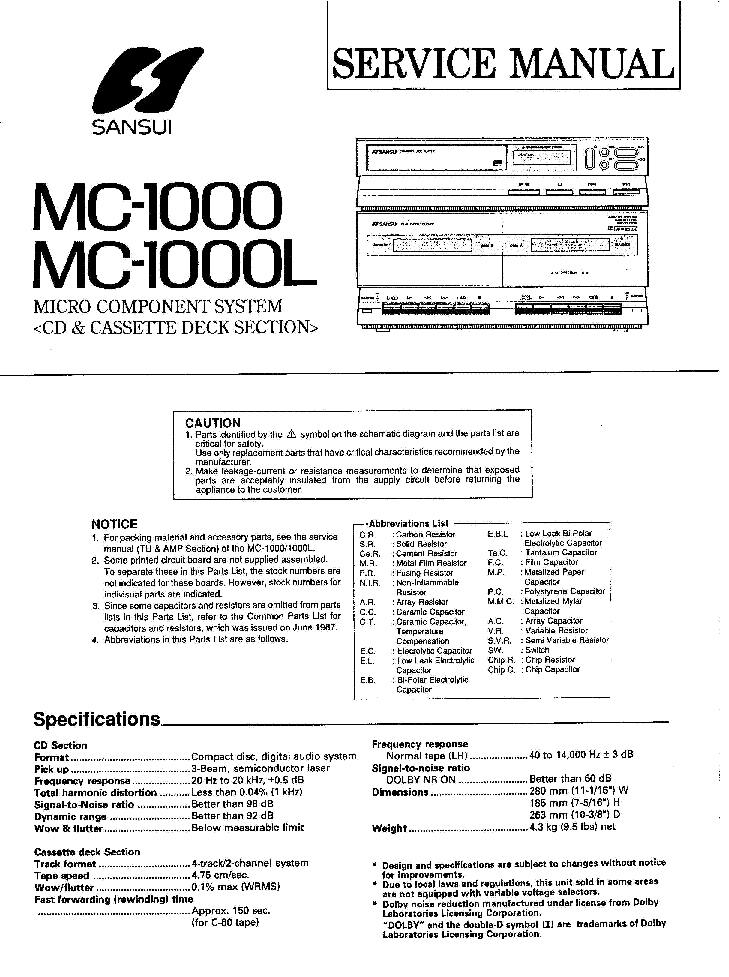 SANSUI MC-1000 MC-1000L CDD-1000 SM Service Manual download, schematics