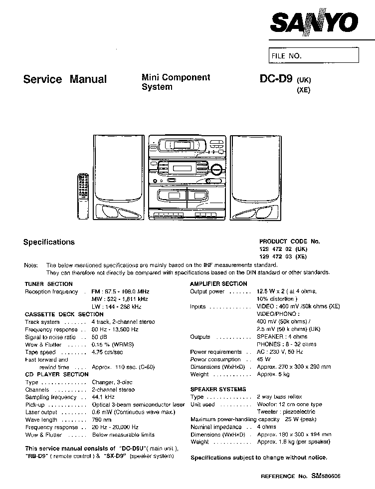 SANYO MCD-ZX570M SM Service Manual download, schematics, eeprom 