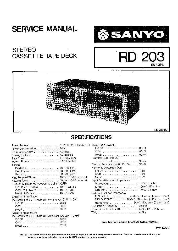 SANYO RD203 SM Service Manual download, schematics, eeprom, repair