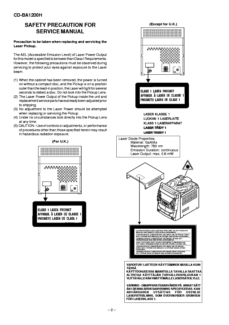 SHARP CD-BA1200H service manual (2nd page)