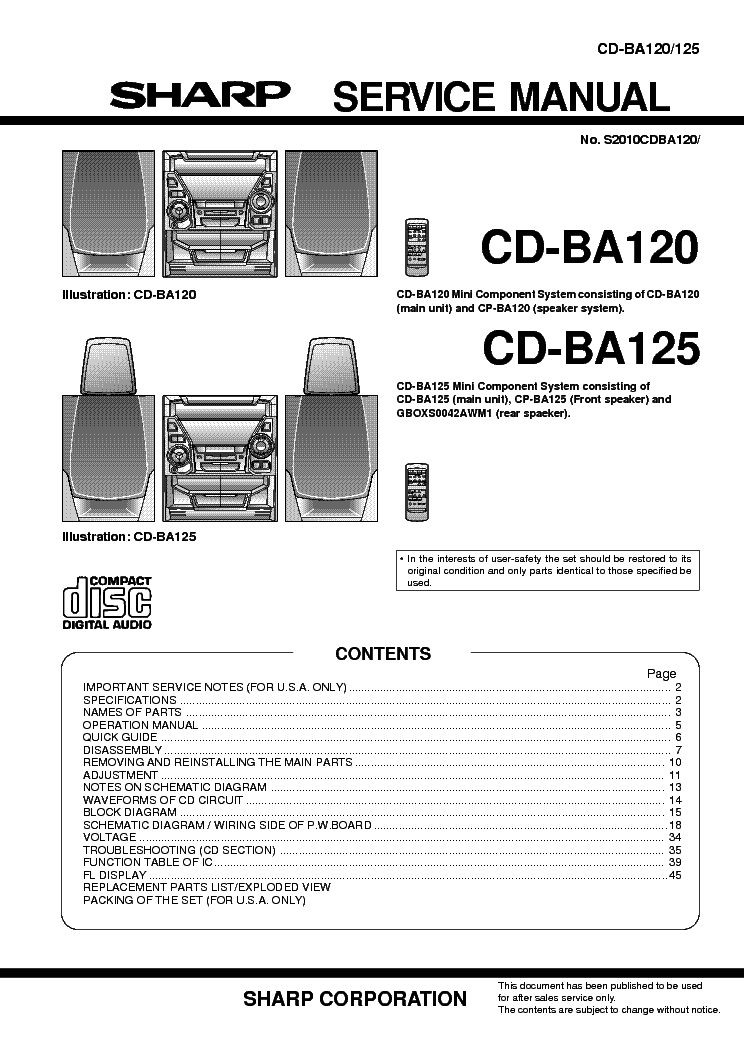 SHARP CD-BA120 125 service manual (1st page)