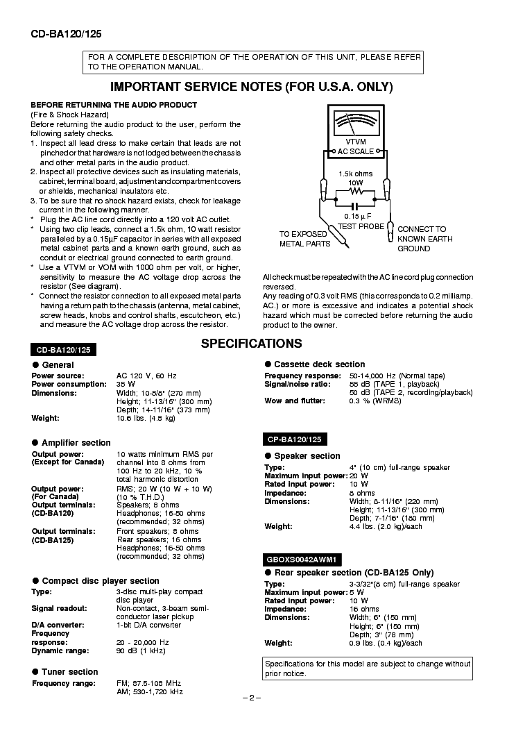 SHARP CD-BA120 125 service manual (2nd page)
