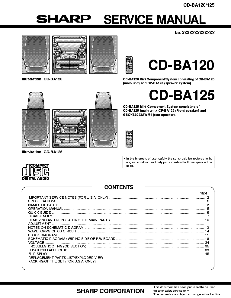 SHARP CD-BA120 CD-BA125 service manual (1st page)