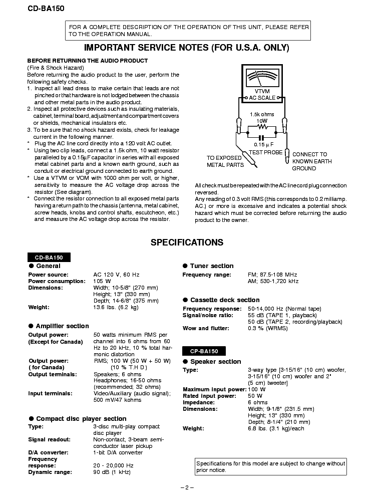 SHARP CD-BA150 service manual (2nd page)