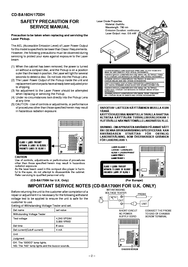 SHARP CD-BA160 1700-H service manual (2nd page)
