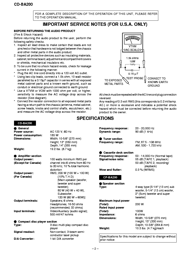 SHARP CD-BA200 service manual (2nd page)