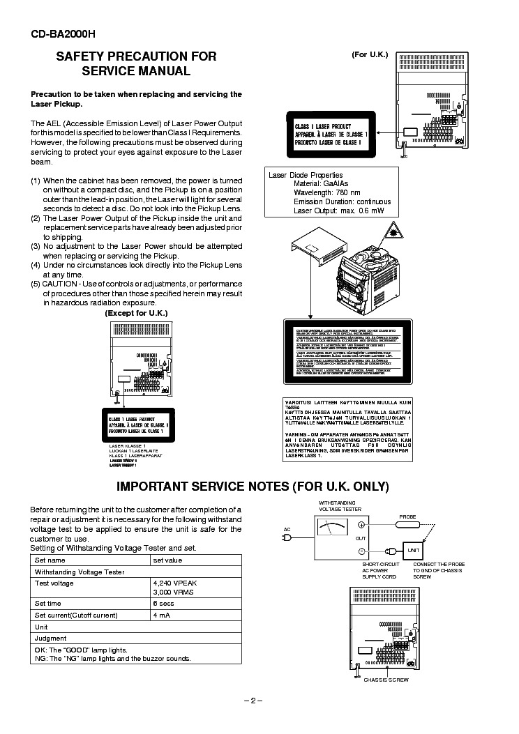 SHARP CD-BA2000H service manual (2nd page)