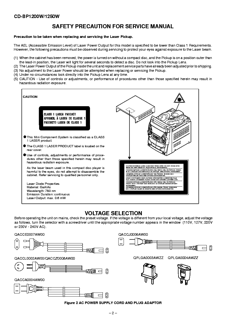 SHARP CD-BP1200W service manual (2nd page)