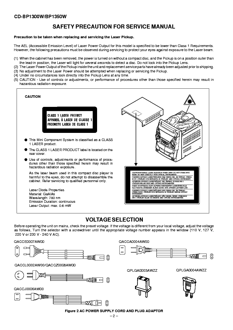 SHARP CD-BP1300W CD-BP1350W service manual (2nd page)