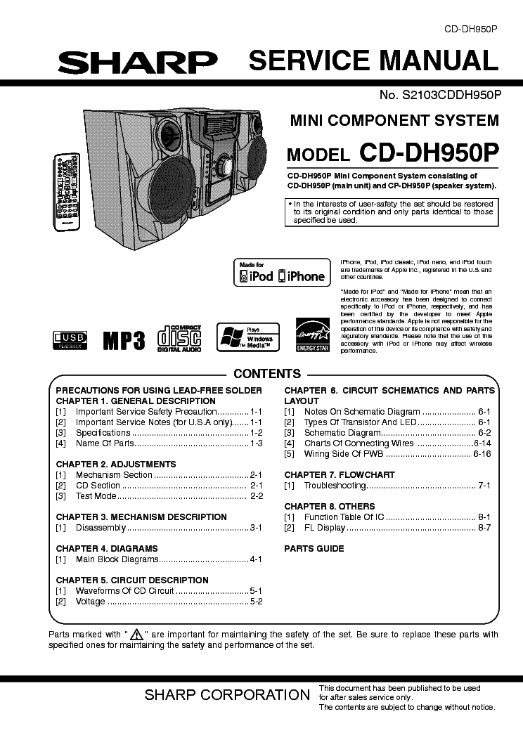 SHARP CD-DH950P Service Manual download, schematics, eeprom, repair