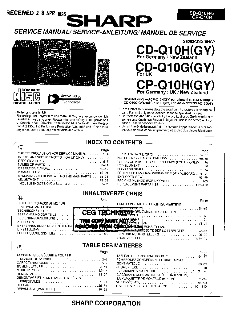 SHARP CD-Q10 service manual