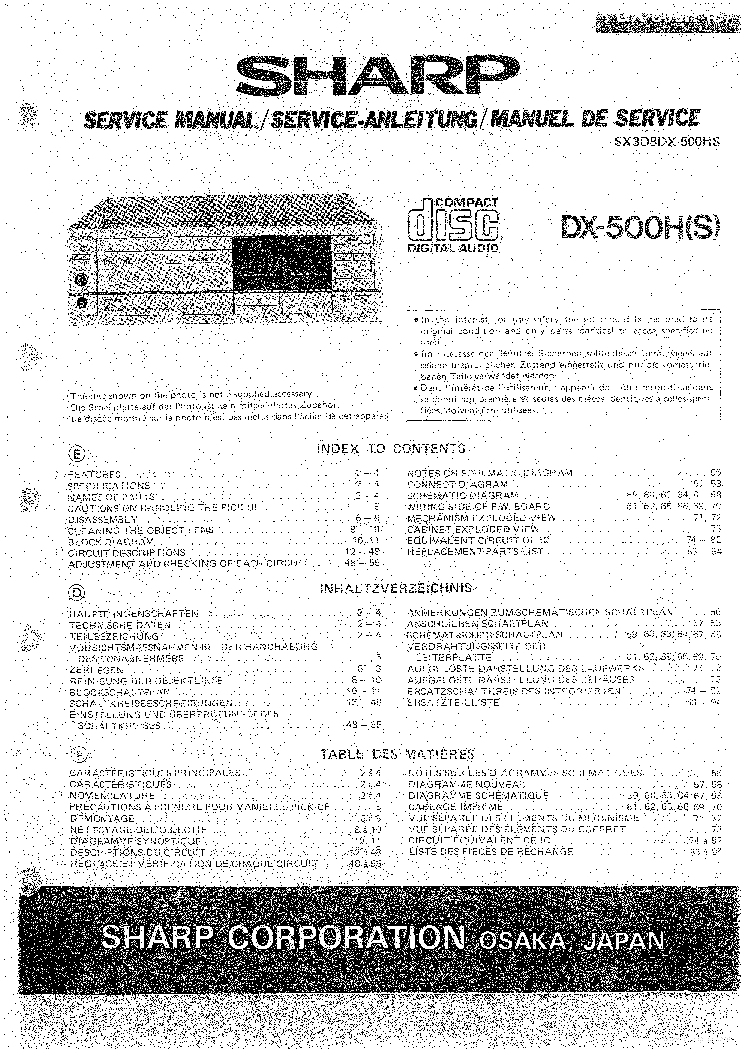 SHARP DX-500H service manual (1st page)
