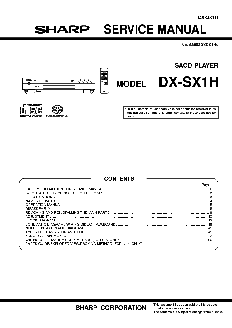 SHARP DX-SX1H SM service manual