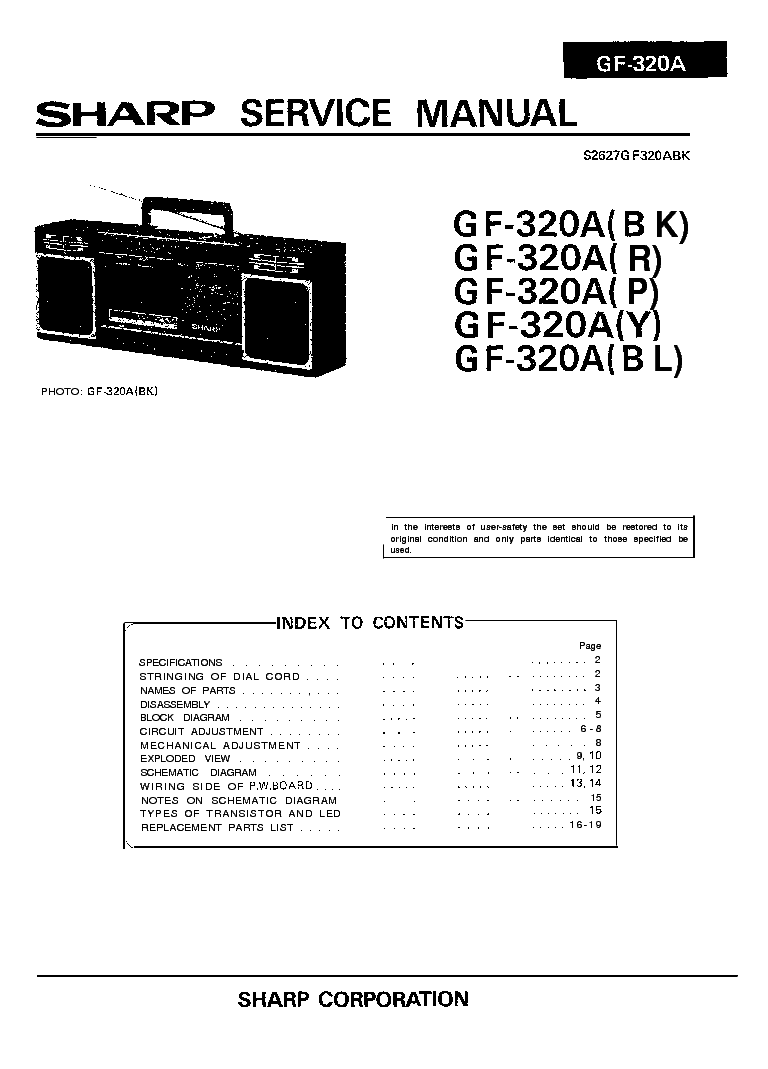 SHARP GF-320A SM service manual (1st page)