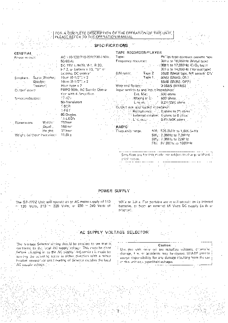 SHARP GF-777Z service manual (2nd page)