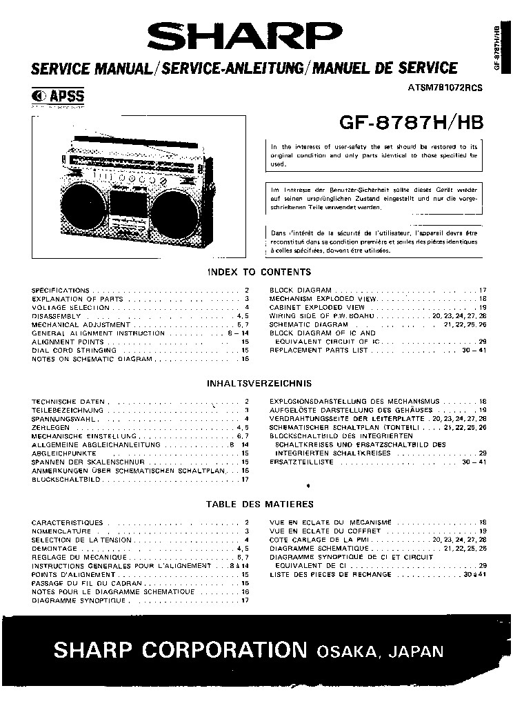 SHARP GF-8787H SM service manual (1st page)