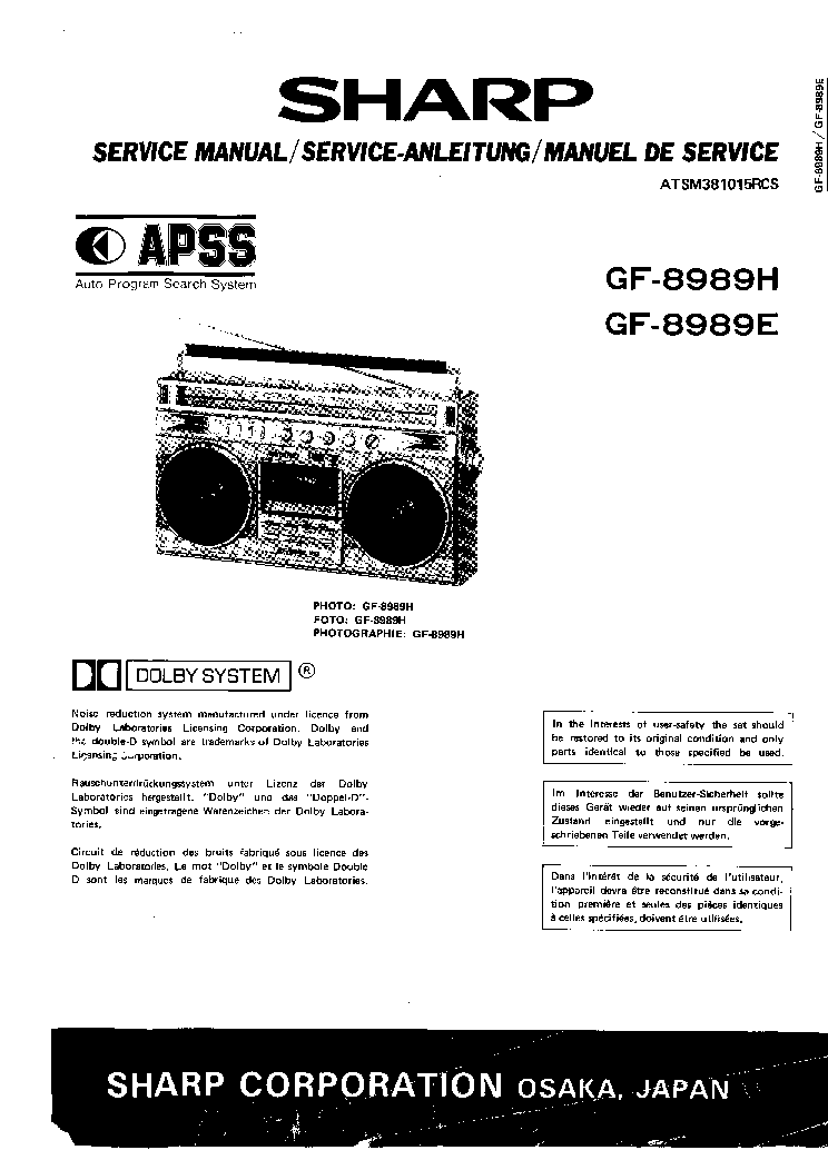 SHARP GF-8989H E SM service manual (1st page)