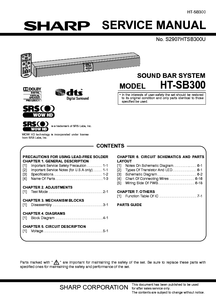 SHARP HT-SB300 service manual