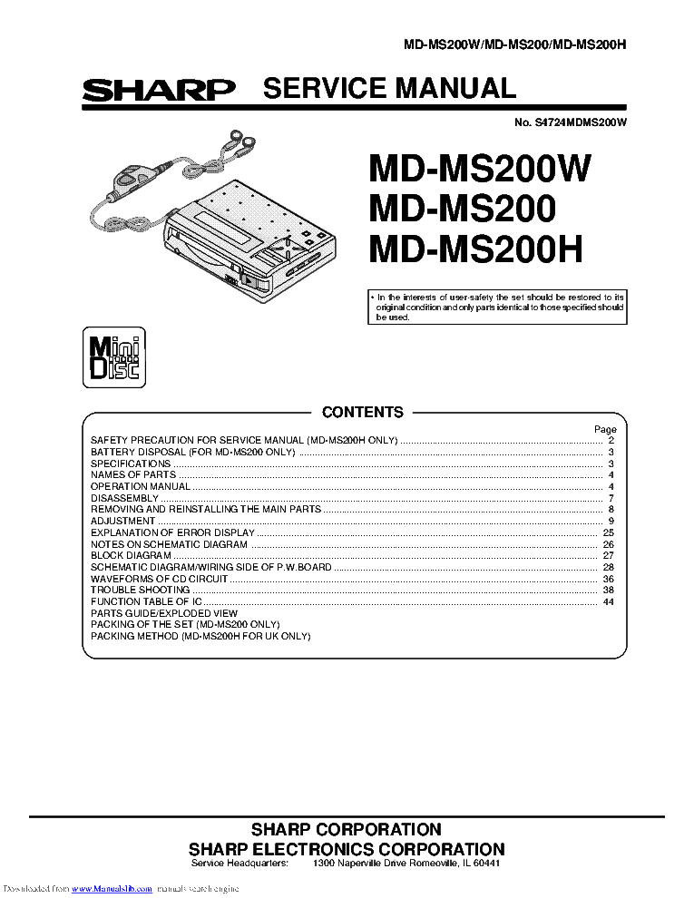 SHARP MD-MS200 W H SM service manual