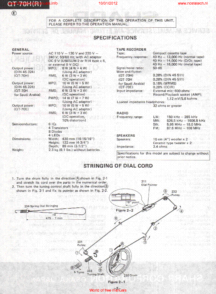 SHARP QT70 service manual (2nd page)