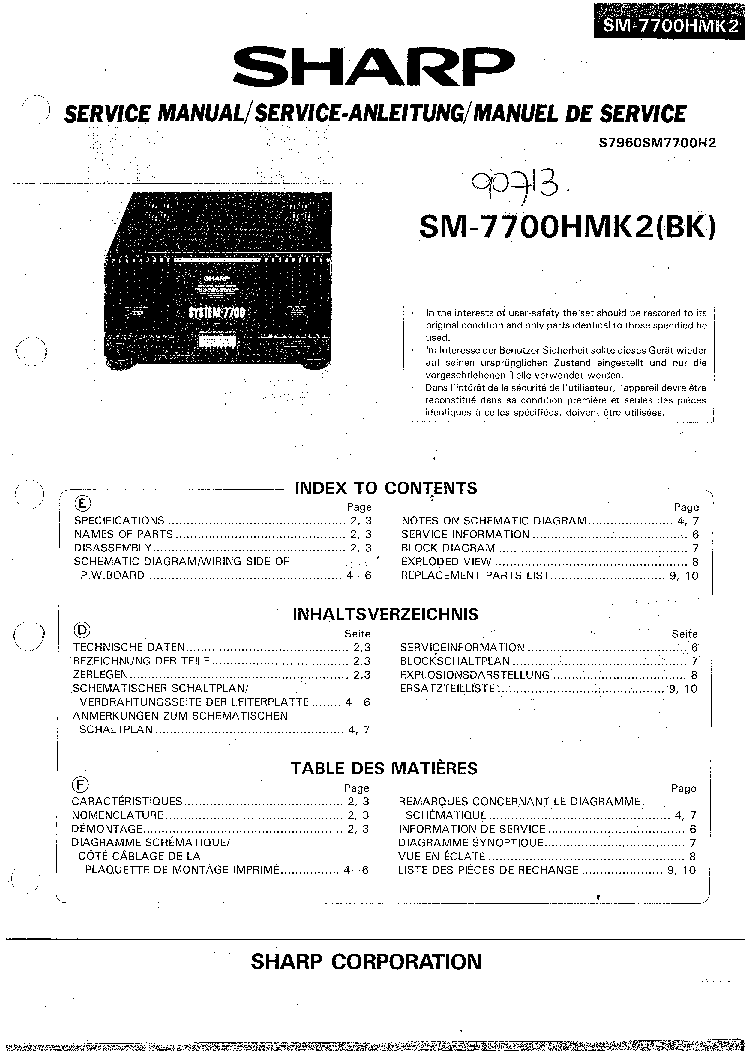 SHARP SM-7700H-MK2 SM service manual (1st page)