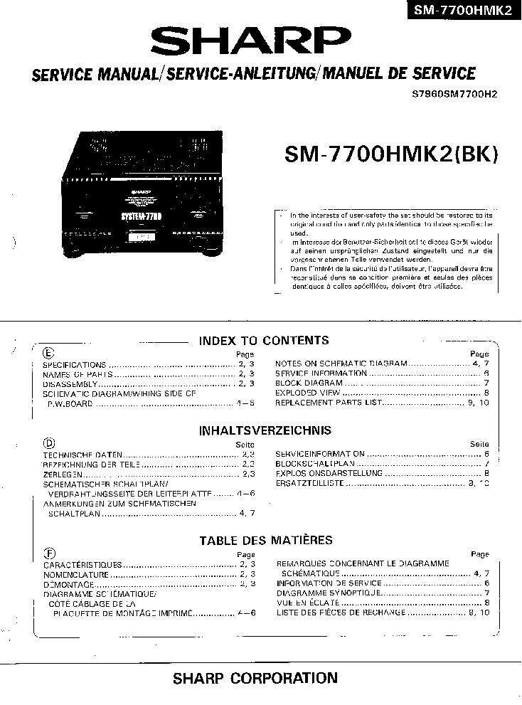 SHARP SM-7700HMK2 service manual (1st page)