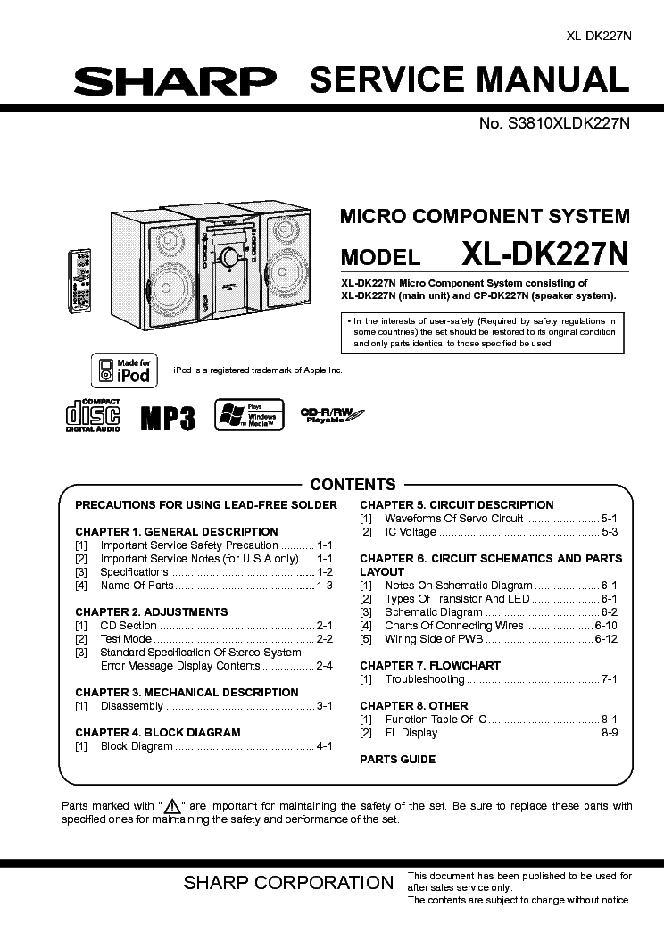 SHARP XL-DK227N service manual (1st page)