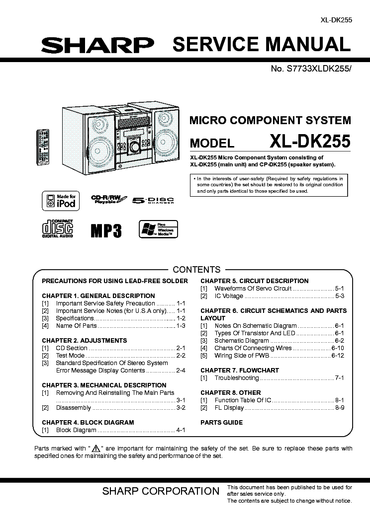 SHARP XL-DK255 service manual (1st page)