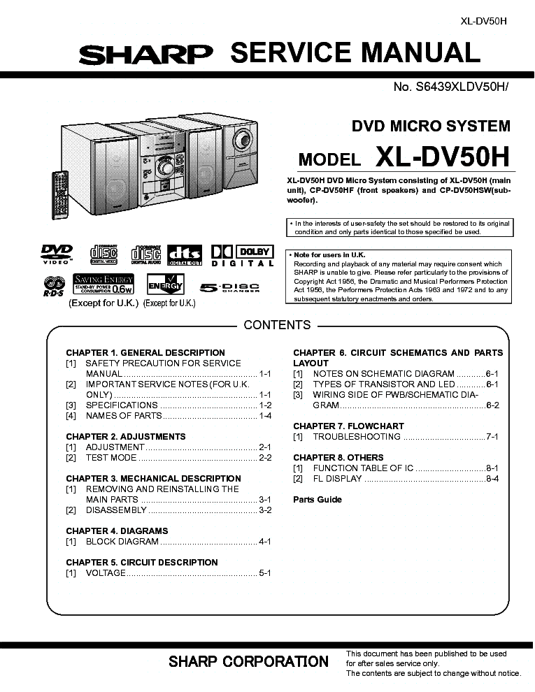 SHARP XL-DV50H SM service manual (1st page)