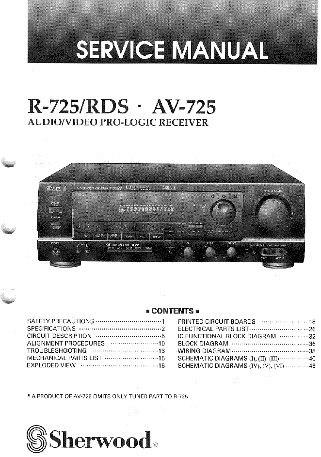 SHERWOOD R-725-RDS AV-725 AV RECEIVER service manual (1st page)
