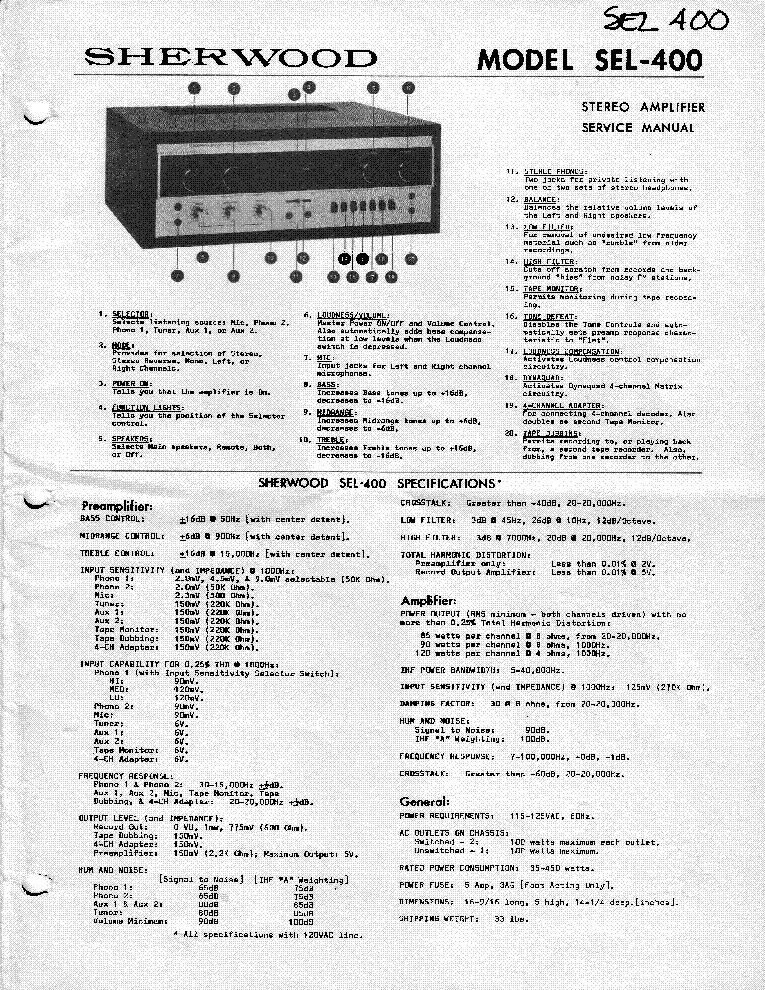 SHERWOOD SEL-400 AMPLIFIER SM service manual (1st page)