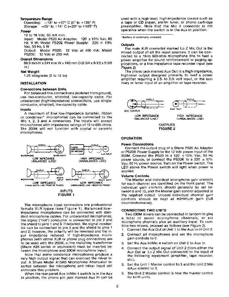SHURE 200M MICROPHONE MIXER Service Manual download, schematics, eeprom ...
