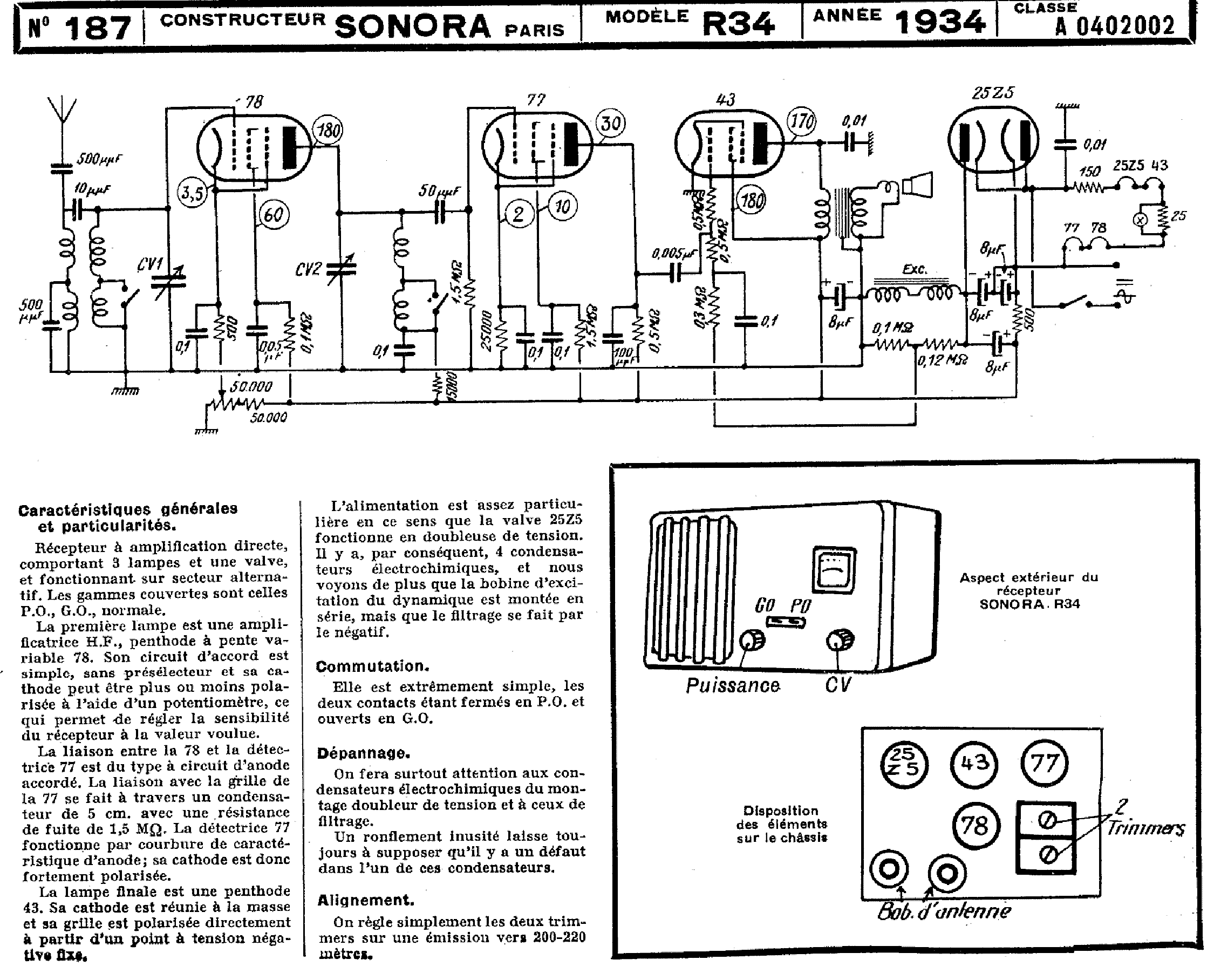 SONORA R34 RADIO 1934 SM service manual