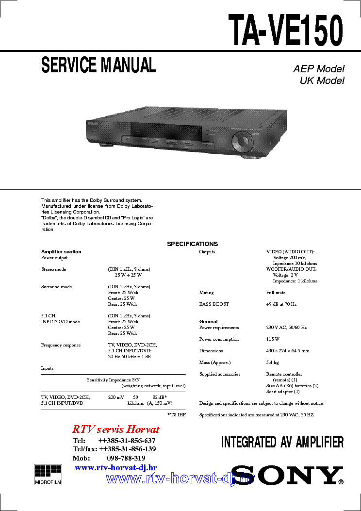SONY 20TA-VE150 service manual (1st page)