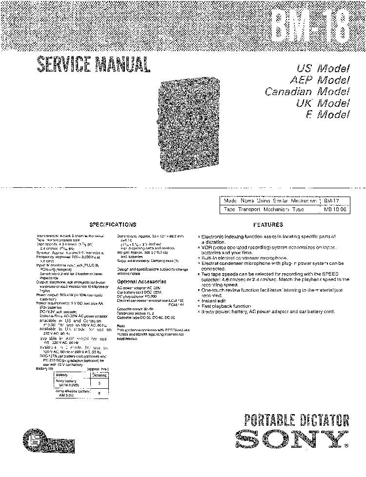 SONY BM-18 service manual (1st page)