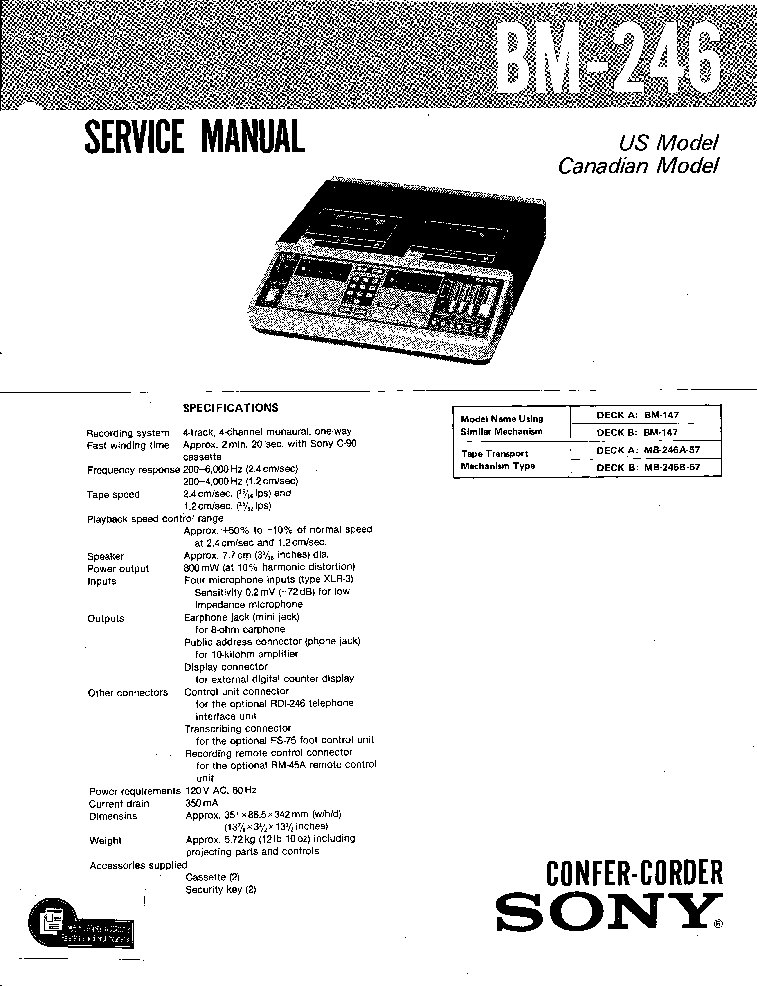 SONY BM-246 service manual (1st page)