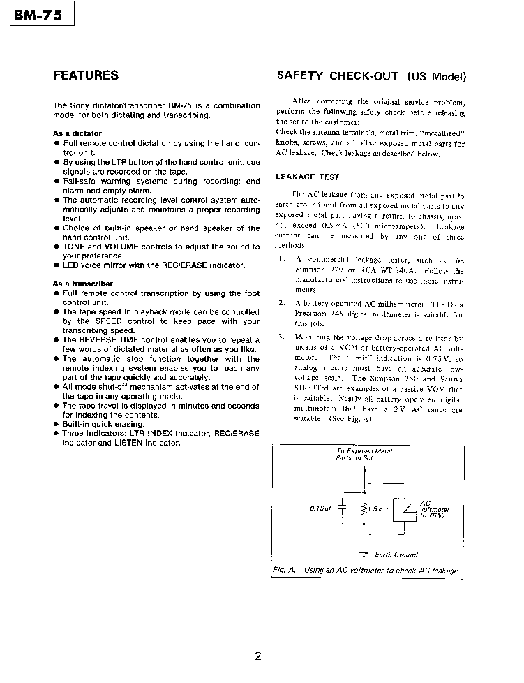 SONY BM-75 service manual (2nd page)