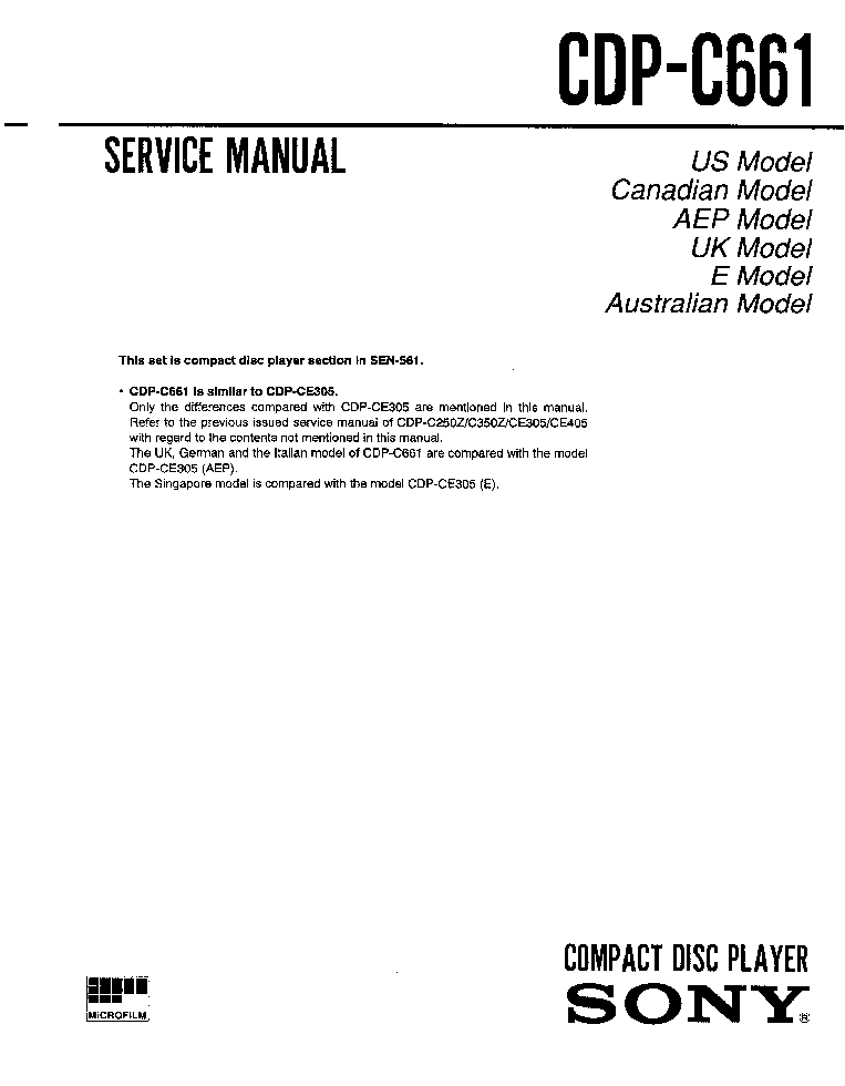 SONY CDP-C661 service manual (1st page)