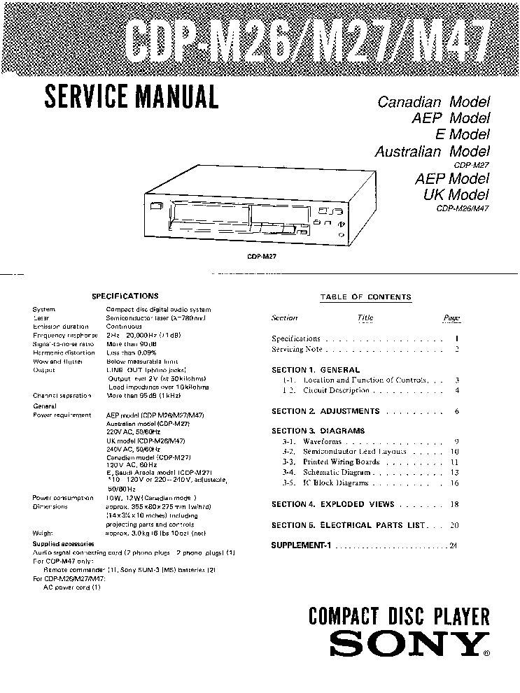 SONY CDP-M26,M27,M47 SM service manual (1st page)