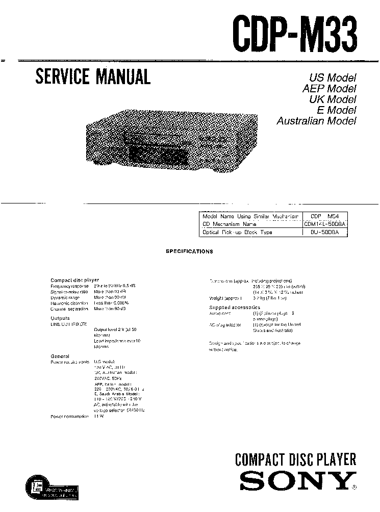 SONY CDPM33 service manual (1st page)