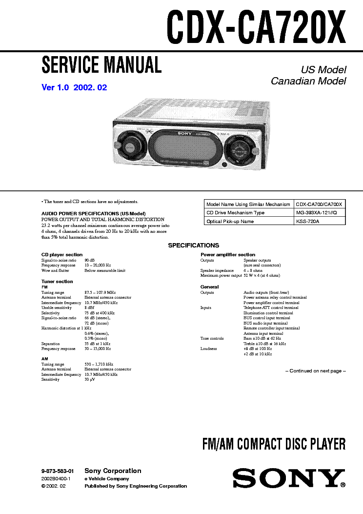 SONY CDX-CA720X service manual (1st page)