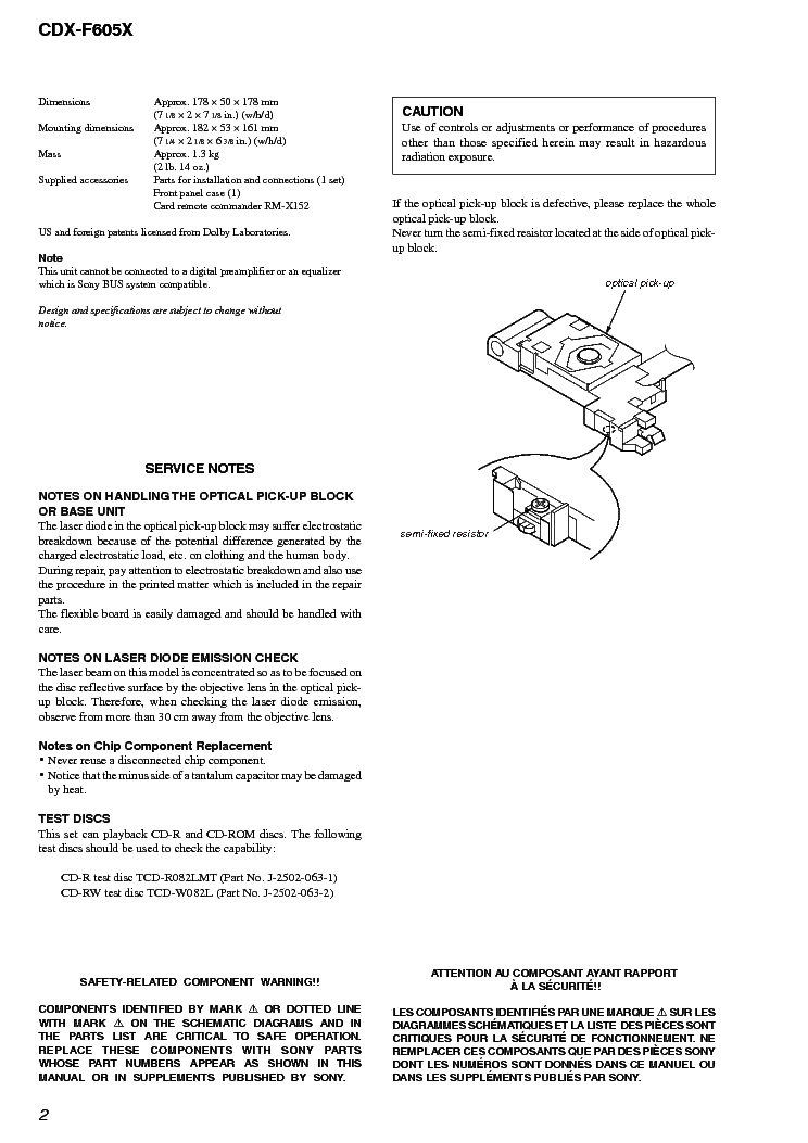 SONY CDX-F605X service manual (2nd page)