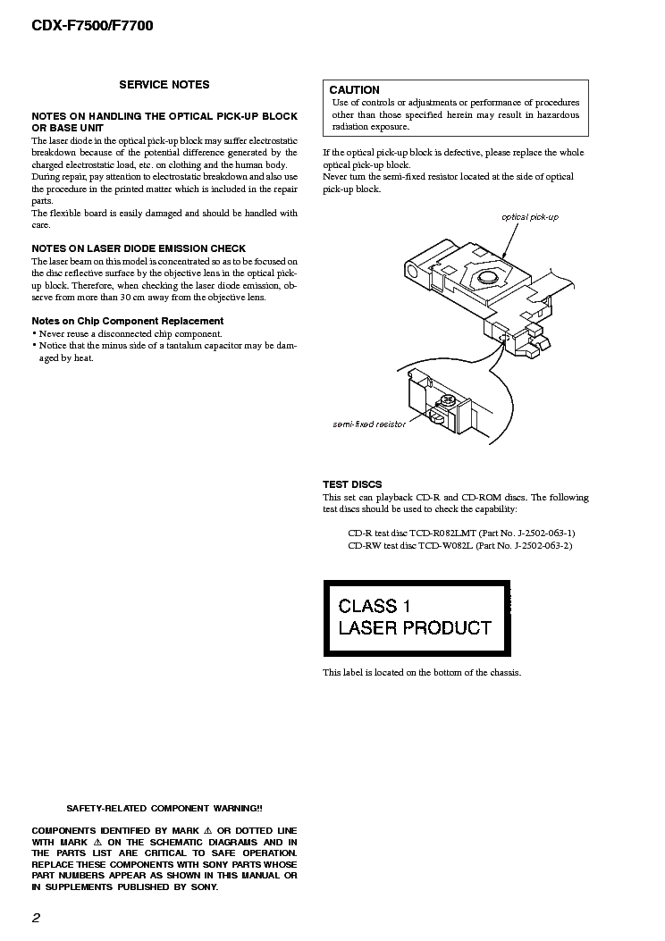 SONY CDX-F7500 service manual (2nd page)