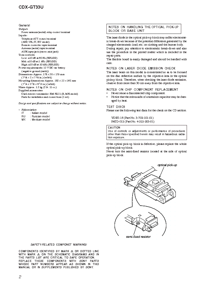 SONY CDX-GT33U VER-1.0 SM service manual (2nd page)