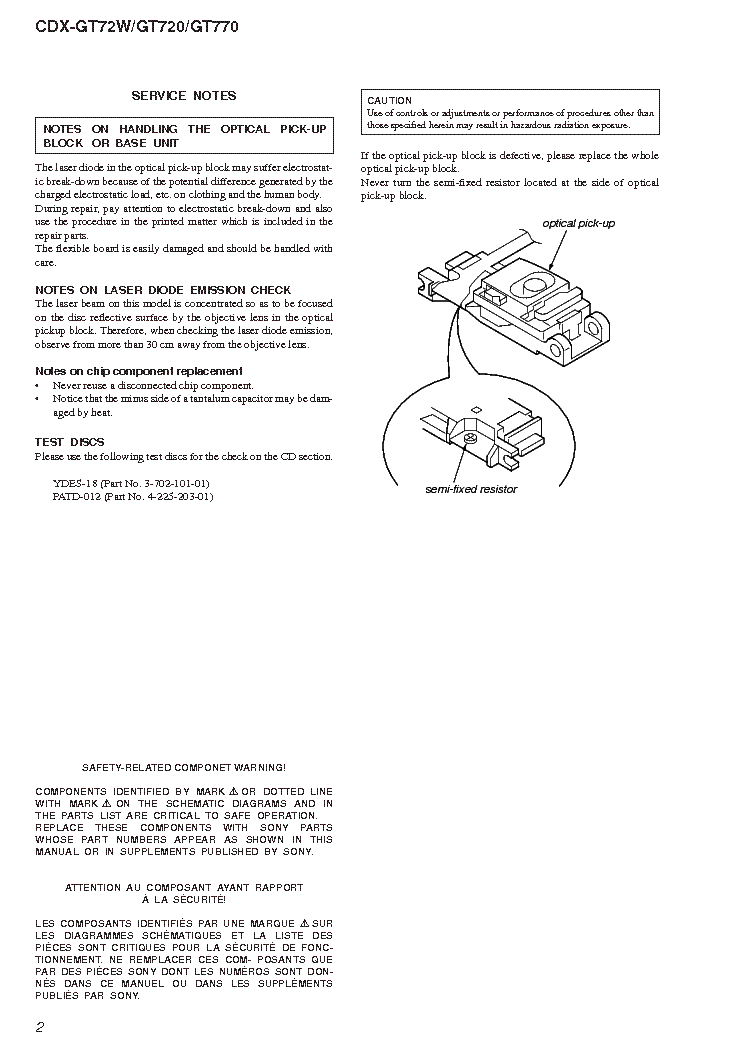 SONY CDX-GT72W GT720 GT770 service manual (2nd page)